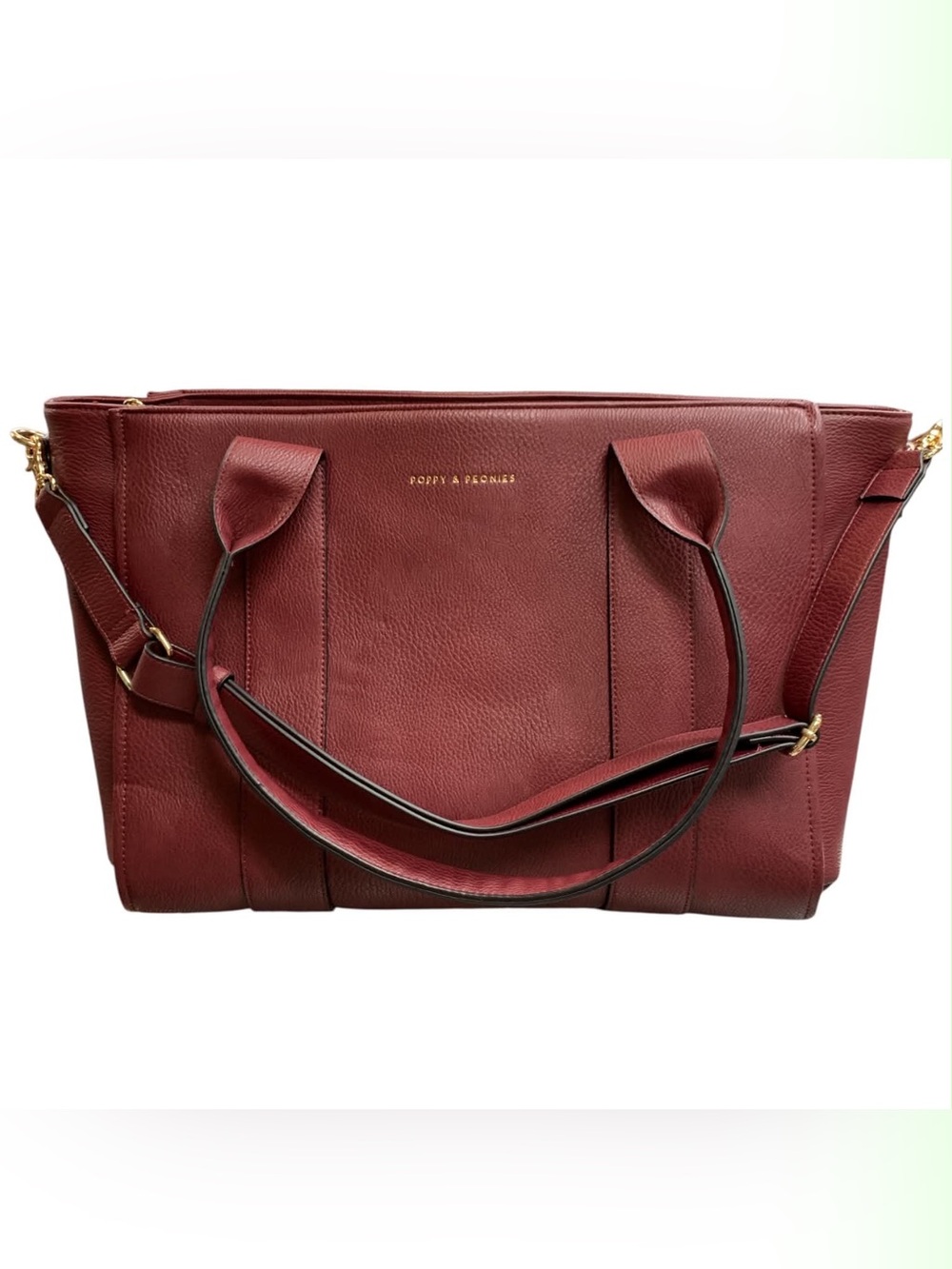 Poppy & Peonies Wine Red Leather Tote with Gold Hardware